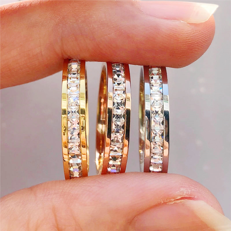 Stainless Steel Triple Row CZ Ring for Engagement & Wedding